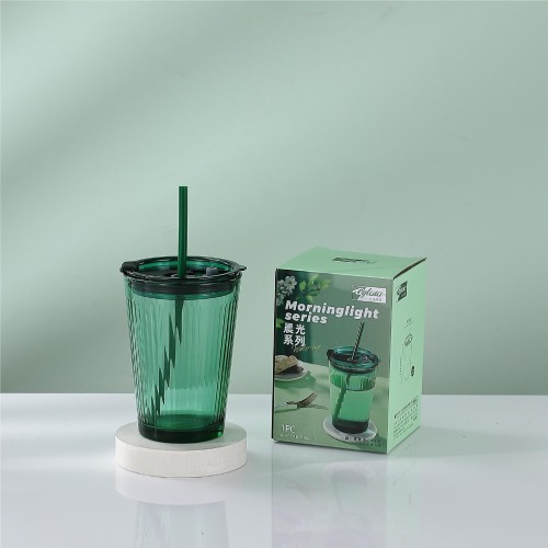 Wholesale Reusable Glass Bottle Drink Clear Coffee Tumblers Cup With Straw Mug