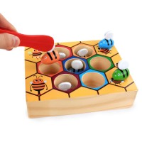 Montessori Wooden Color Sorting Puzzle Clamp Bee to Hive Matching Game