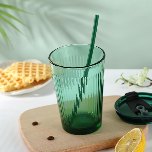 Wholesale Reusable Glass Bottle Drink Clear Coffee Tumblers Cup With Straw Mug