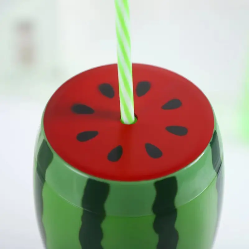 Novelty 600ML plastic straw cups yard cups BPA FREE watermelon shape juice cup for summer party