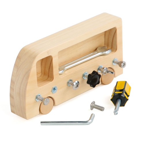 DIY Montessori Toddlers Early Educational Kids Car Toy Wooden Screwing Driver Board Busy Bus