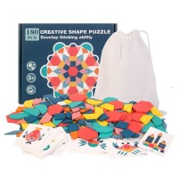 DIY Childrens Wooden Toys 180pcs Wooden Jigsaw Puzzle Board Set Colorful Baby Montessori Educational Toy