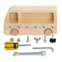 DIY Montessori Toddlers Early Educational Kids Car Toy Wooden Screwing Driver Board Busy Bus