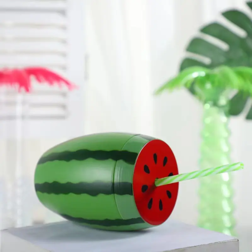 Novelty 600ML plastic straw cups yard cups BPA FREE watermelon shape juice cup for summer party