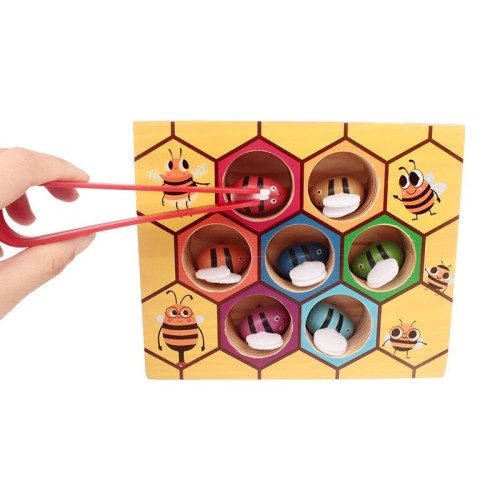 Montessori Wooden Color Sorting Puzzle Clamp Bee to Hive Matching Game